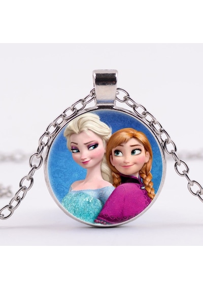 Elsa Anna Kolye Frosen Kız Çocuk Karlar Ülkesi Kolyesi Çok Renkli