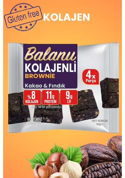 Balanu Kolajen Kakao & Fındık Brownie 50gr X3 Adet