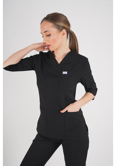 Unisex Siyah Violet Model Scrubs Takım Doktor Hemşire Üniforması Siyah