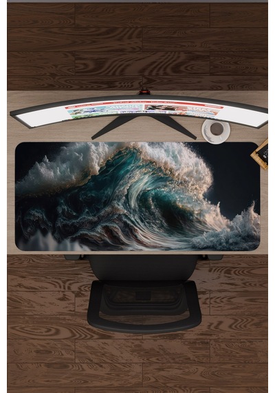 Dalgalar Kaymaz Dikişli Kauçuk Oyuncu Mousepad V2 - 90x40 Xxl Gaming Mouse Pad Fare Altlığı