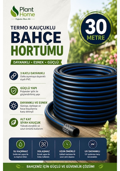 Termo Kauçuklu Bahçe Hortumu 30 Metre Dayanıklı Su Sulama Ve Yıkama Hortumu Diğer