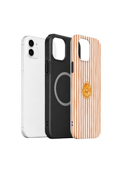 Apple iPhone Uyumlu 11 Vorian Çift Katmanlı Magsafe Kılıf Orange Slice Stripe
