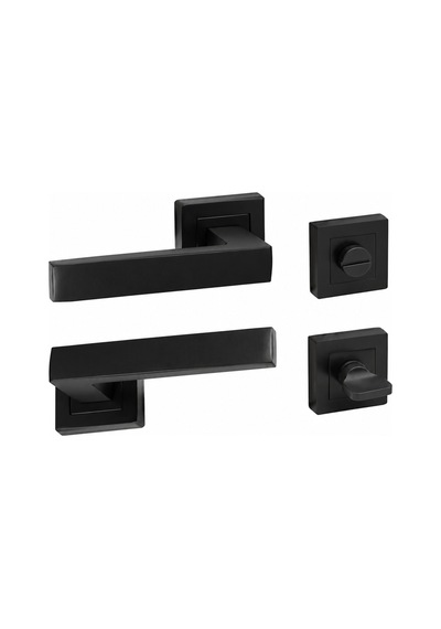 Lama Kare Rozetli Kapı Kolu 6'lı Kapı Kolu Ve 40mm Sessiz Kilit Set 2+1 Daire Için Geçerli Siyah