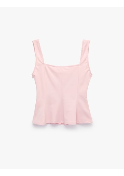 Koton U Yaka Slim Fit Peplum Kolsuz Bluz Pembe 6sal30124ık Gül