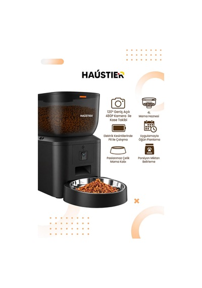 Qq025 Kameralı Akıllı Otomatik Kedi Mama Kabı, 480p ,gece Görüşlü, Wifi 2.4ghz, 4 Lt, Metal Kase