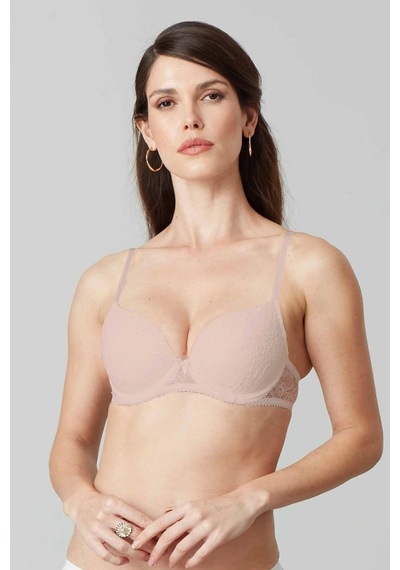 Pierre Cardin Kadın Pudra 6221 Lyon Balenli Double Push Up Ekstra Dolgulu Dantelli Tak-çıkar Askılı Sütyen