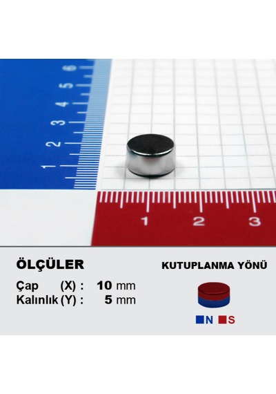 5 Adet Neodyum Mıknatıs Çap 10mm Kalınlık 5mm D10x5 Ndfeb Güçlü Mıknatıs Yuvarlak N014