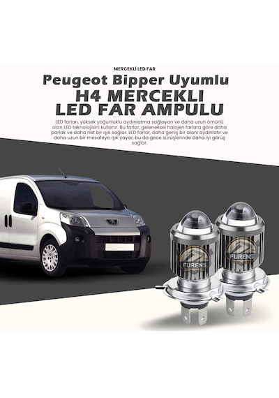 Peugeot Bipper Uyumlu Xenon Mercek Led Uzun - Kısa Tek Renk Beyaz