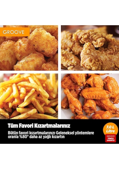 Groove Max XXL 7L 1800W WiFi Smart Airfryer Air Fryer Yağsız Sıcak Hava Fritözü Siyah
