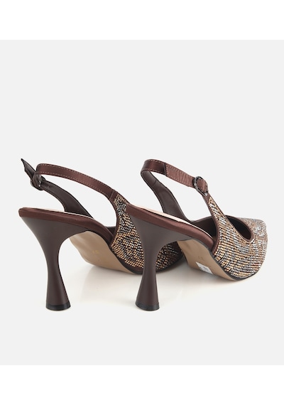 Hotiç Kadın Kahverengi Arkası Açık Taşlı Stiletto