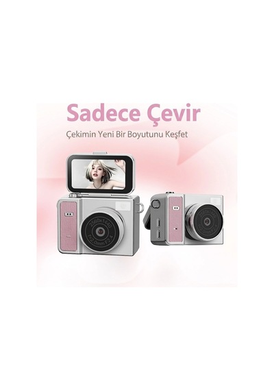 2k Mini Dijital Retro Video Kamera Flaşlı Dijital Vlog Mini Fotoğraf Makinesi Türkçe Menü Bej