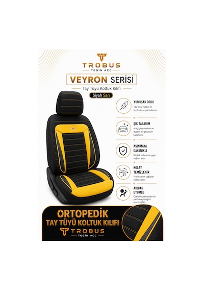 Seat Ateca 2016 Sonrası Uyumlu Veron Serisi Siyah Sarı Tay Tüyü Koltuk Kılıfı