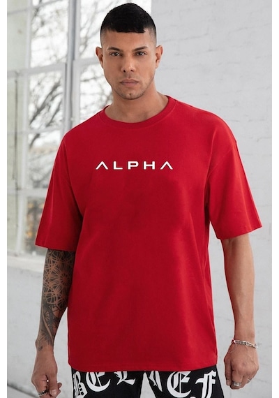 Unisex Alpha Baskılı Tasarım Tshirt Kırmızı