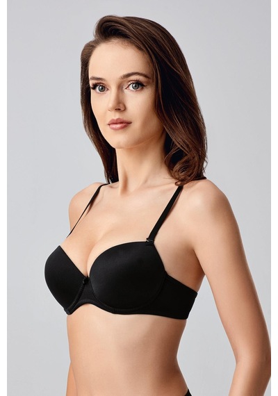 New Bra Kadın B Kap Desteksiz Basic Saten Görünümlü Sütyen Siyah 7025 Siyah