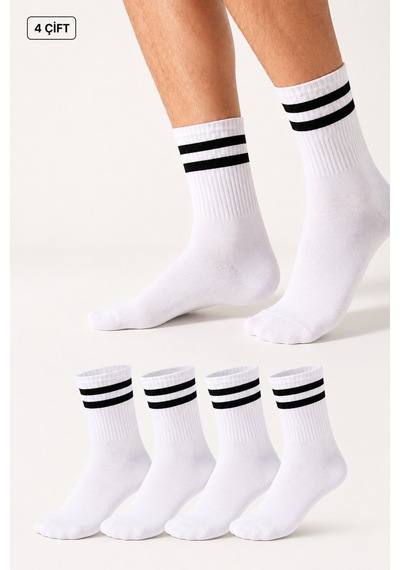 Worthy Socks 4'lü Pamuklu Unisex Tenis Spor Kolej Çorap Beyaz