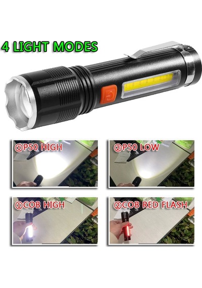 Baretta Br-85 Xhp50 Led 5 Fonksiyonlu Şarjlı El Feneri Açık Gri