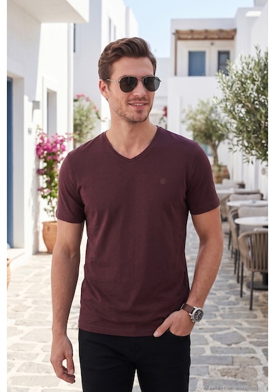Buratti Pamuklu Regular Fit V Yaka T Shirt Erkek T Shirt 5902719 Vişne
