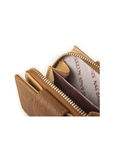Nas Bag Kadın Çift Kapaklı Mini Cüzdan Taba Camel Gofraj Çok Renkli