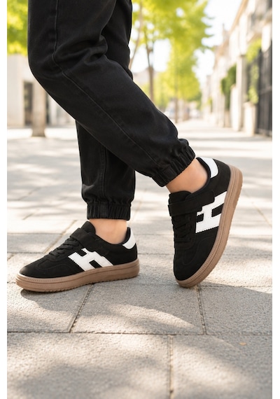 Unisex Çoçuk Süet Günlük Kullanım Cırtlı Sneakers Siyah