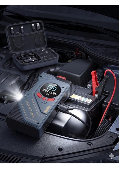 Mayaglory Şarjlı 4'ü 1 Arada Akü Takviye Cihazı Jump Starter Ve Taşınabilir Hava Kompresörü - Type-c Powerbank, Sos Led Fener Ve Taşıma Çantalı