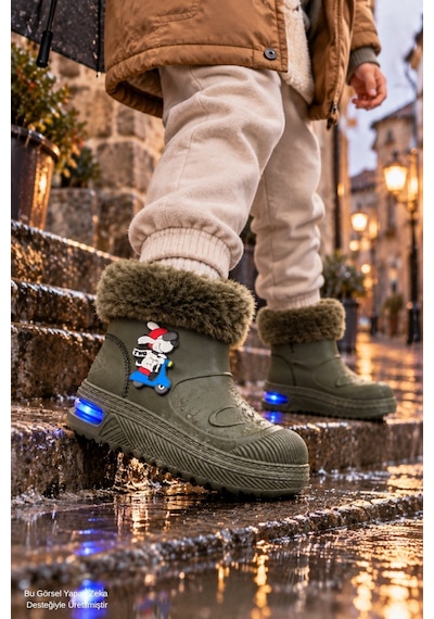 Muggo Muppy Işıklı Kürk Detaylı Unisex Çocuk Günlük Yağmur Ve Kar Botu Haki