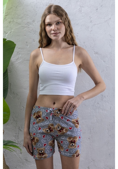 Giysa Kadın Beli Lastikli Desenli Şort Pijama Altı Gri - 2027 Gri