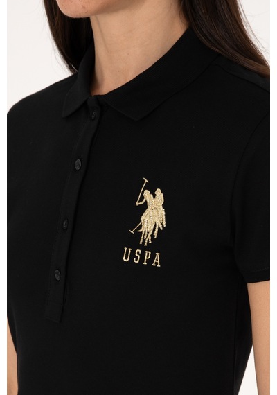 U.S. Polo Assn. Kadın Siyah Polo Yaka Mini Boy Örme Elbise 50297457-VR046