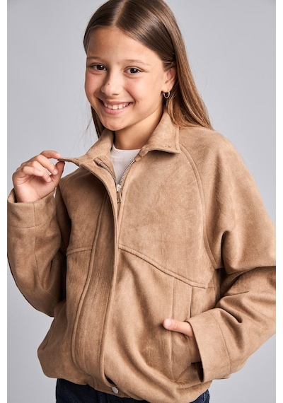Defacto Suede Fermuarlı Cepli Kısa Kız Çocuk Mont H7803a826wnbg293 Bej-bg293