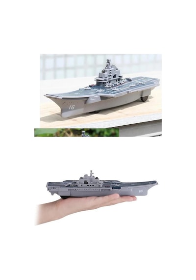 Metal Alaşım Işıklı Ve Sesli Uçak Gemisi Oyuncak - Sürtmeli Hareketli 24 Cm Büyük Boy Askeri Gemi