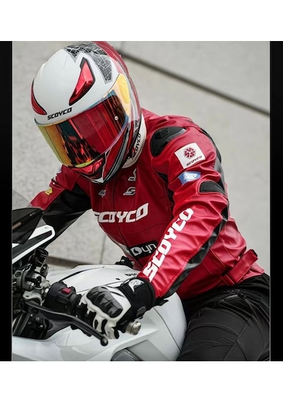 Motoanl Motosiklet Montu 4 Mevsim Sport Racing Mont Pu Leather Red