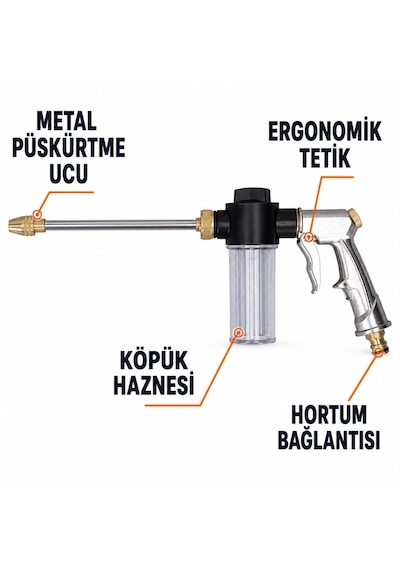 Multizone Basınçlı Su Tabancası Köpük Hazneli Araba Oto Yıkama Bahçe Sulama Temizlik Tabancası 100 Bar
