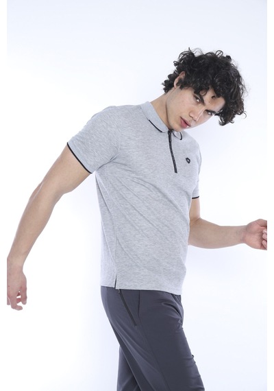 Escetic Erkek Spor G2 Melanj Polo Yaka Slim Fit T-Shirt-3345 Açık Gri Melanj