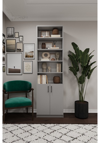 Asra Trend K-33 %100 MDF 60 cm Kapaklı Kitaplık Raflı Ofis Dosya Dolabı Kül Gri