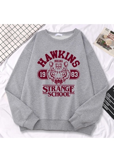 Startmore Tarzsokak Rahat Sokak Bayan Kazak Hawkins Lisesi Indiana 1983 Baskı Kapüşonlular Gevşek Bisiklet Yaka K Gri