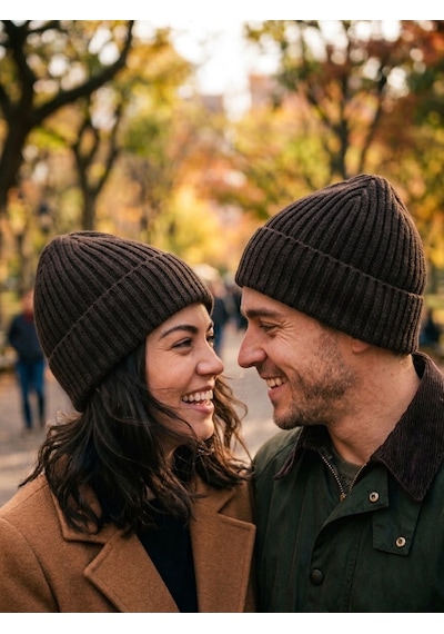 Hamze Düz Basic Fitilli Kışlık Pamuklu Unisex Bere Kahverengi