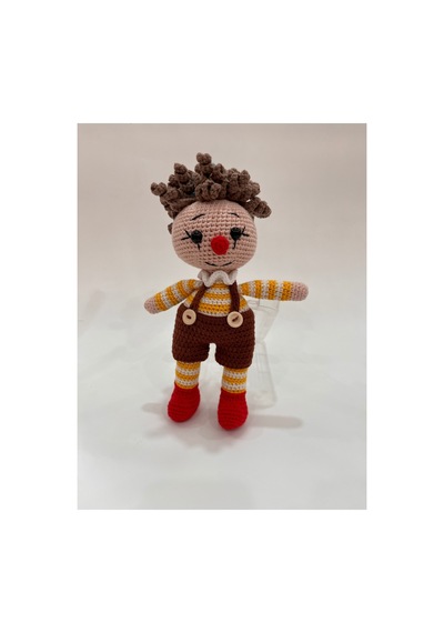 El Yapımı Organik Pamuk Amigurumi Palyaço Bebek 27 Cm Kahverengi