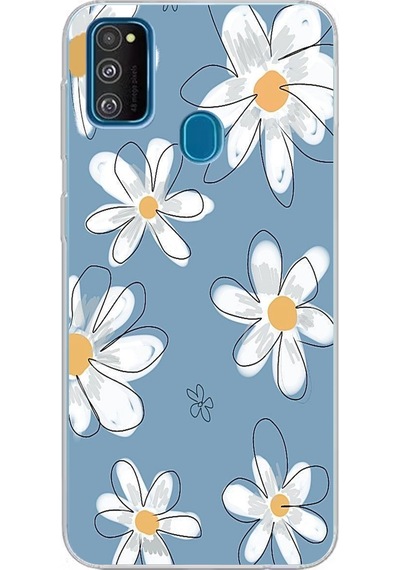 Samsung Galaxy M30s/m21 Uyumlu Mavi Papatya Bahçesi Baskılı Silikon Kılıf Renkli