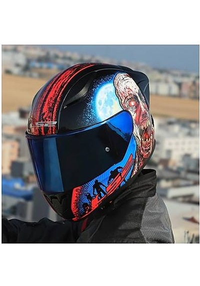 Ls2 Rapıd 2 Race Zombıe Fullface Motosiklet Kaskı Mavi Camlı Siyah