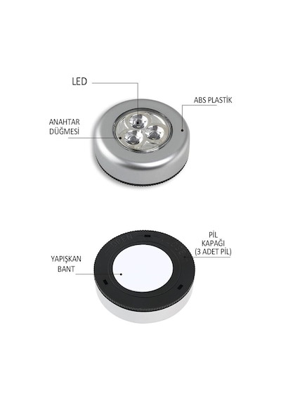 Kablosuz Spot Pilli Dokunmatik Led Lamba 3 Ledli Dolap Lambası(258264208)