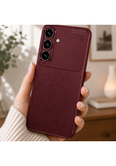 Samsung Galaxy S26 Fe Uyumlu Kılıf Karbon Tasarım Kamera Korumalı Silikon Telefon Kılıfı Kapak Bordo