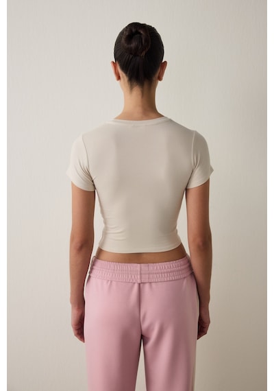 Penti Bej Bisiklet Yaka Kısa Kollu Slim Fit Modal Tişört