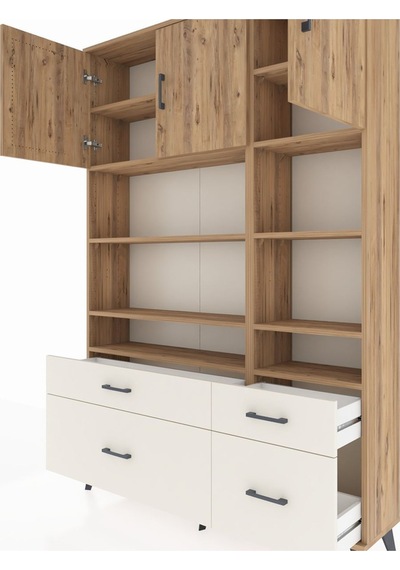 Arges Dolap 10 Raflı 4 Çekmeceli 3 Kapaklı 132x30x195 Çam-çam... Çam
