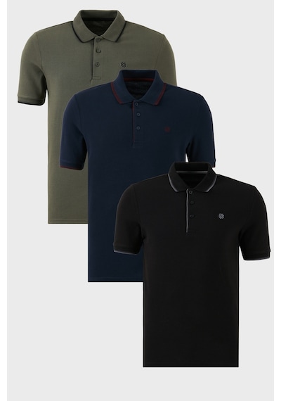 Buratti Pamuklu Slim Fit Şerit Detaylı Düğmeli Polo Yaka 3'Lü Paket Erkek T Shirt 5902118S3 Siyah-Haki-Lacivert-Bordo