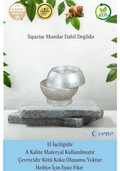 Mumluk Şamdan 3 Adet Tealight Ve İnce Mum Uyumlu Kesik Model - Gümüş