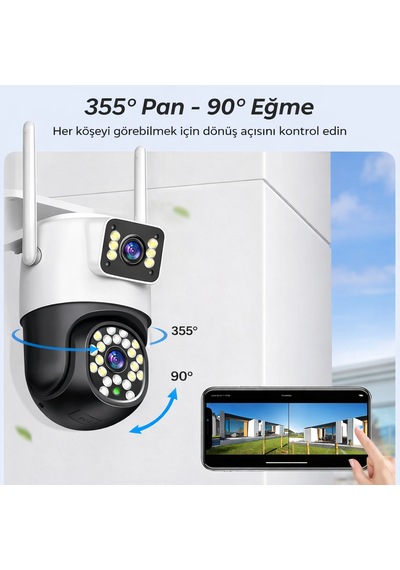 4mp Dual Kamera 360 Wifi Ip Kamera Renkli Gece Görüşlü, İnsan Takipli, Dış Mekan Güvenlik Kamerası
