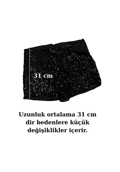 Sermoda Pullu Şort - Pul Payetli Normal Bel Mini Kadın Şort Siyah