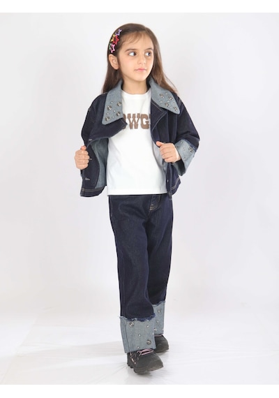 Xo Kids Kız Çocuk 3lü Alt Üst Kombin Takmı 4-13 Yaş Set0478 Mavi