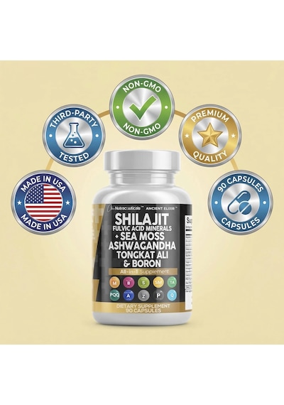 Shilajit + Sea Moss + Coq10 + Pqq + Boron + Black Pepper + Tongali + Boron 90 Capsul Usa Menşei