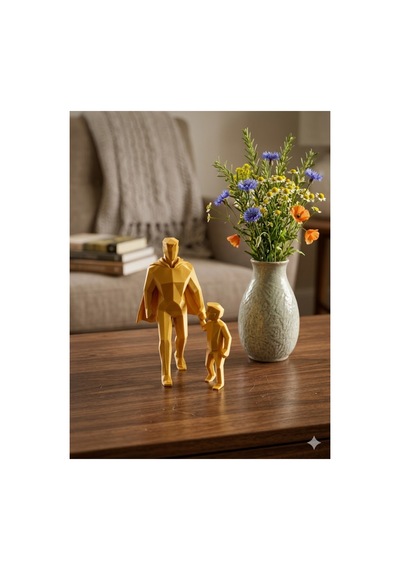 Süper Kahraman Baba Oğul Figür Seti - 13x10x16 Cm / Organik Pla Sarı