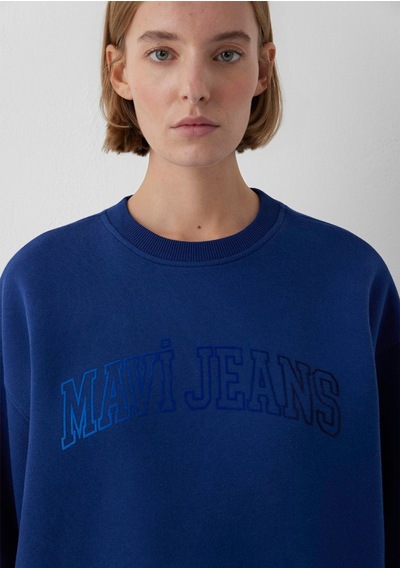 Mavi Bisiklet Yaka Logo Sweatshırt Koyu Saks Saks Kadın Sweatshirt M1s20131-70722